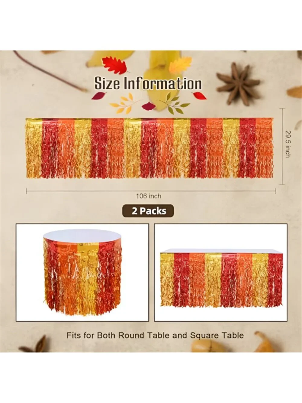 Mega-L Fall Party Decorations, 2 Pack Red Orange Gold Table Skirts